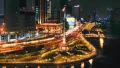 白藤碼頭公園與西貢河濱道路的夜景空拍